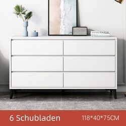 Kommode mit 6 Schubladen Sideboard Schrank Anrichte Mehrzweckschrank Holz Weiß