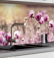 Küchenrückwand selbstklebend Lila Blumen Spritzschutz Folie