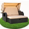 Strandkorb Sonnenliege Liegebett Sonnenbett  Rattan Dach Rattan Relaxliege