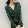 Pailletten Shirt Damen Top Bluse Party Clubwear Disco Glänzend Glitzer Rüschen