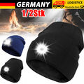 1/2X Warme Strickmütze Wintermütze mit LED Licht Aufladbar USB Beanie Mütze DE