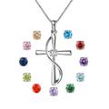 Damen Halskette 925 Silber Geburtsstein Kreuzkette Kreuz Geburtstag Geschenk