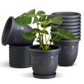 Blumentöpfe 10er Set mit Untersetzer Anthrazit Blumentopf Pflanztopf Kübel Topf