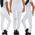 Damen Slim Fit Skinny Röhrenjeans Hüftjeans Hüfthose Jeans zerissen Mit Löchern 