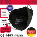 50x FFP2 Maske Mundschutz ✅ Schutzmaske 5 lagig Atemschutzmaske ✅ Schwarz CE1463