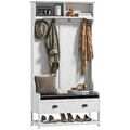 2-in-1 Garderobenständer, Kleiderständer mit 4 Haken, Garderobe mit Schuhbank