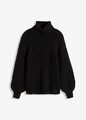 Trendiger Grobstrick-Pullover mit hohem Kragen Gr. 44/46 Schwarz Damen-Pulli Neu