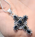 Schwarz Onyx Multi Edelstein 925 Sterling Kreuz Anhänger Ostern Festival Schmuck