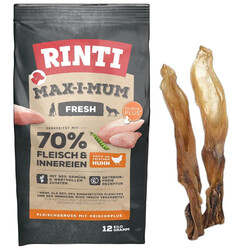12 kg RINTI MAX-I-MUM mit Huhn getreidefrei + MACED Kaninchenohren 2 St.