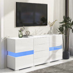 Hochglanz Sideboard mit LED-Leuchten Kommode Schrank Highboard Anrichte Weiß 