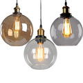Retro Glas Decken Pendelleuchten Schirm Rund Modern Vintage Lampe LED Filament