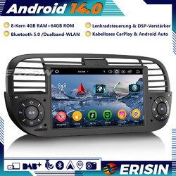 8-Kern Android 14 Navi Autoradio GPS DAB+CarPlay RDS Für Fiat 500/500C/500S/500E