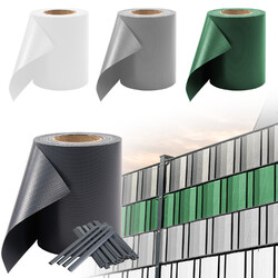 PVC Sichtschutzstreifen Zaunfolie Sichtschutz Doppelstabmatten grau grün 35m⭐⭐⭐⭐⭐ 35m Rolle ✅ 25 Clips ✅ Farbwahl ✅ Frei Haus 🚚 UV