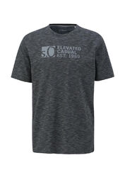 S.OLIVER Herren T-Shirt Rundhals kurzarm Logo Audruck meliert Baumwolle 1 Stück