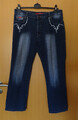 Damen Jeans, Stretch, Gr. 46, mit Auswaschstellen,Strass und Dekoelementen