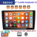 9 Zoll Autoradio Carplay Android 13 2+64G GPS NAV BT RDS Für Peugeot 407 04-2011