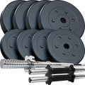 ScSPORTS® Hantelset 30kg Gewichte Kunststoff 160cm Langhantelstange Kurzhanteln