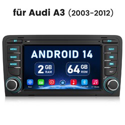2+64GB Für AUDI A3 8P 2003-2012 Android 14 Autoradio Apple Carplay GPS Navi WIFI