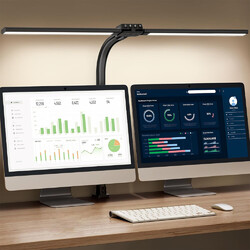 LED Schreibtischlampe Tischlampe Doppelkopf Leselampe Büroleuchte Dimmbar Klemm