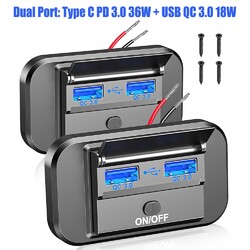 2 Stk 12V Auto KFZ Dual USB Typ-C Ladegerät Buchse Einbau Steckdose für Wohnwage