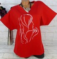 ITALY Shirt Tunika Bluse Sweatshirt Kurz Top Oversize Baumwolle Rot XL 42 44 46