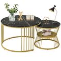 Couchtisch 2er Set im Marmoroptik mit Metallrahmen Beistelltisch Wohnzimmertisch