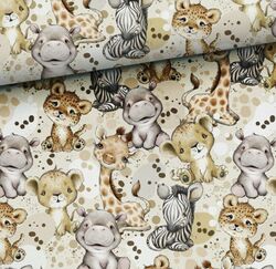 Stoff Premium Baumwolle Patchwork Babytiere Giraffe Zebra Löwe Tiger 155cm breit