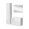 Badmöbel-Set Izan Weiß Hochglanz Waschbecken Badspiegel Hochschrank Vicco