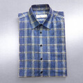 HAUPT Herren Hemd Freizeithemd blau weiß kariert Kurzarm mit Leinen Gr. M 39/40