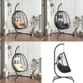 Hängesessel Hängekorb Gestell Hängestuhl mit Kissen Anthrazit Poly Rattan&Stahl