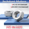 Edelstahl Sechskantmuttern rostfrei 201 304 316 A2 V2A Muttern von M1 M2 bis M64