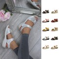 DAMEN NIEDRIGER KEILABSATZ SLINGBACK KOMFORT GEPOLSTERTE RIEMCHENSANDALEN GRÖSSE