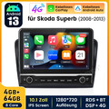 Carplay Android13 Für Skoda Superb 2 3T 2008-2015 Autoradio GPS Navi WIFI 4+64GB