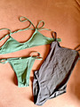 Bikini + Badeanzug Bademode Beachwear herausnehmbare  Pads Gr. 34 Schwarz+grün