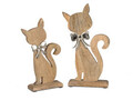 2er Set Dekofiguren Katzen sitzend H. 26 + 30cm aus Alu + Mango-Holz Formano F25