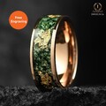 Moosachat Ring für Herren 8 mm - Roségold Hochzeit/Verlobung/Versprechen Band Unikat
