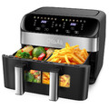 10L XXL Heißluftfritteuse Dual Zone 2600W Airfryer Touch Sichtfenster DE-Versand