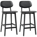 HOMCOM Frühstück Barhocker 2er Set mit PU Lederbezug, Holzbeine, schwarz