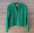 H&M Shirt Größe L Grün Kragen Netzoptik Langarm dünner Pullover Damen
