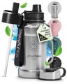 Trinkflasche Edelstahl ACTIVE FLASK + Strohhalm 3 Deckel | Große 13/22 Liter ...