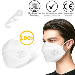 100x FFP2 Maske Mundschutz Atemschutzmaske CE Schutz Masken Mund Nasen Filter