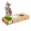 Katzen Futterstation mit Katzengras Schale, Katzennapf Keramik, Fressnapf Katze