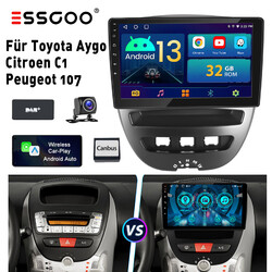 Android 13 Carplay Autoradio DAB+ Kamera Für Toyota Aygo Peugeot 107 Citroen C1