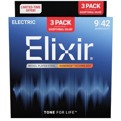 Elixir 16566 Nanoweb Electric 09-42 - 3 Pack - E-Gitarrensaiten