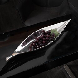 Handgearbeitete Deko Schale SILVER LEAF 41cm silber Aluminium handmade Ablage