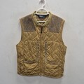 Ralph Lauren Polo Vintage Shoulder Patch Quilted Mustard Brown Gilet Weste Medium