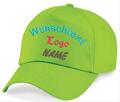 Cap mit/ohne Logo Wunschtext Name BESTICKT, Baumwolle Lime Green/Grün Kappe
