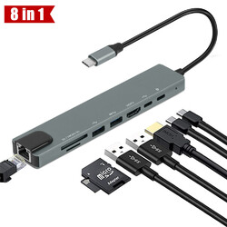 8-in-1 USB-C Hub Adapter 4K HDMI USB 3.0 Micro SD LAN RJ45 Ethernet Hub Docking
