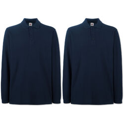 2er Fruit of the Loom Premium Long Sleeve Poloshirt Herren Polo T-Shirt Gr.S-3XL