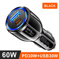 2x Auto Zigarettenanzünder USB C PD 30W + USB A QC 30W Schnellladegerät 60W